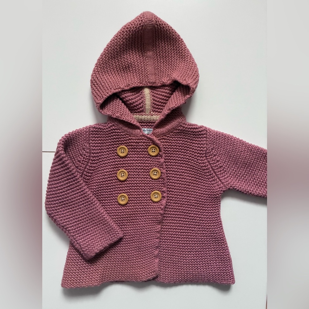 Baby Boden 6-12M knit button-up hooded sweater